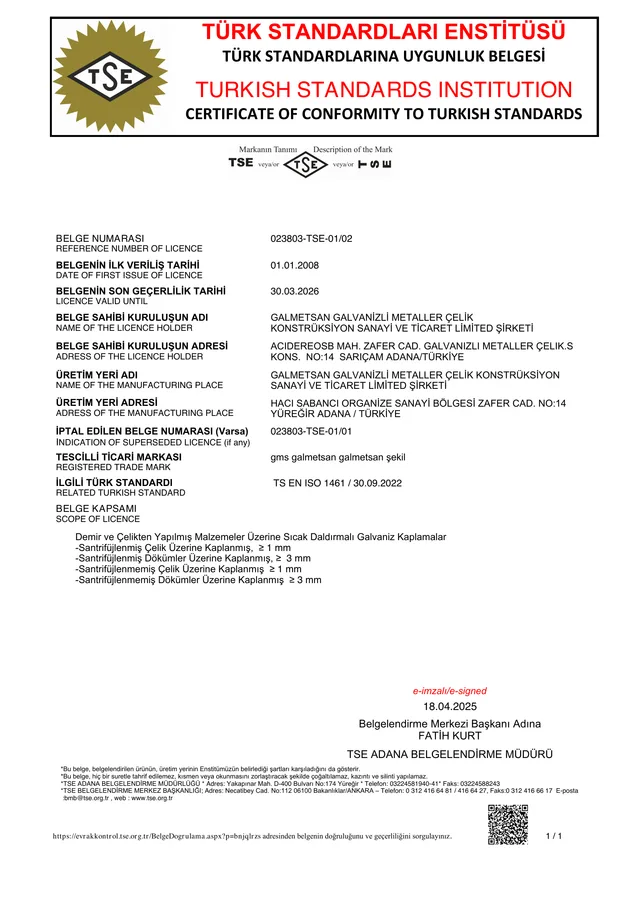 TS EN ISO 1461 — TSE 01/02
