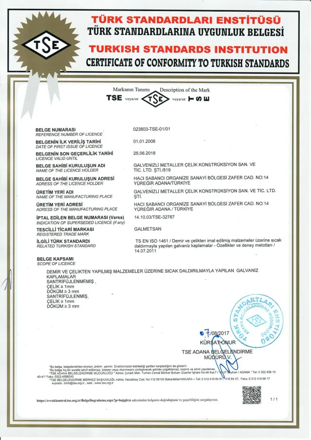 TS EN ISO 1461 — Galvaniz kaplama