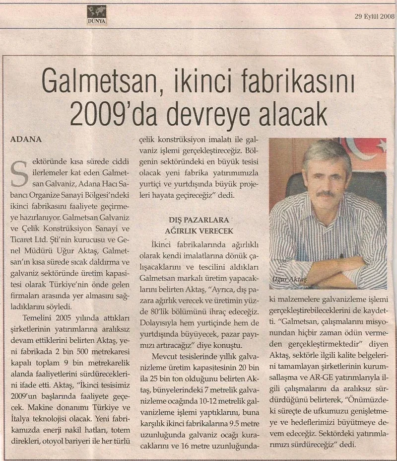 Dünya Gazetesi – 29 Eylül 2008
