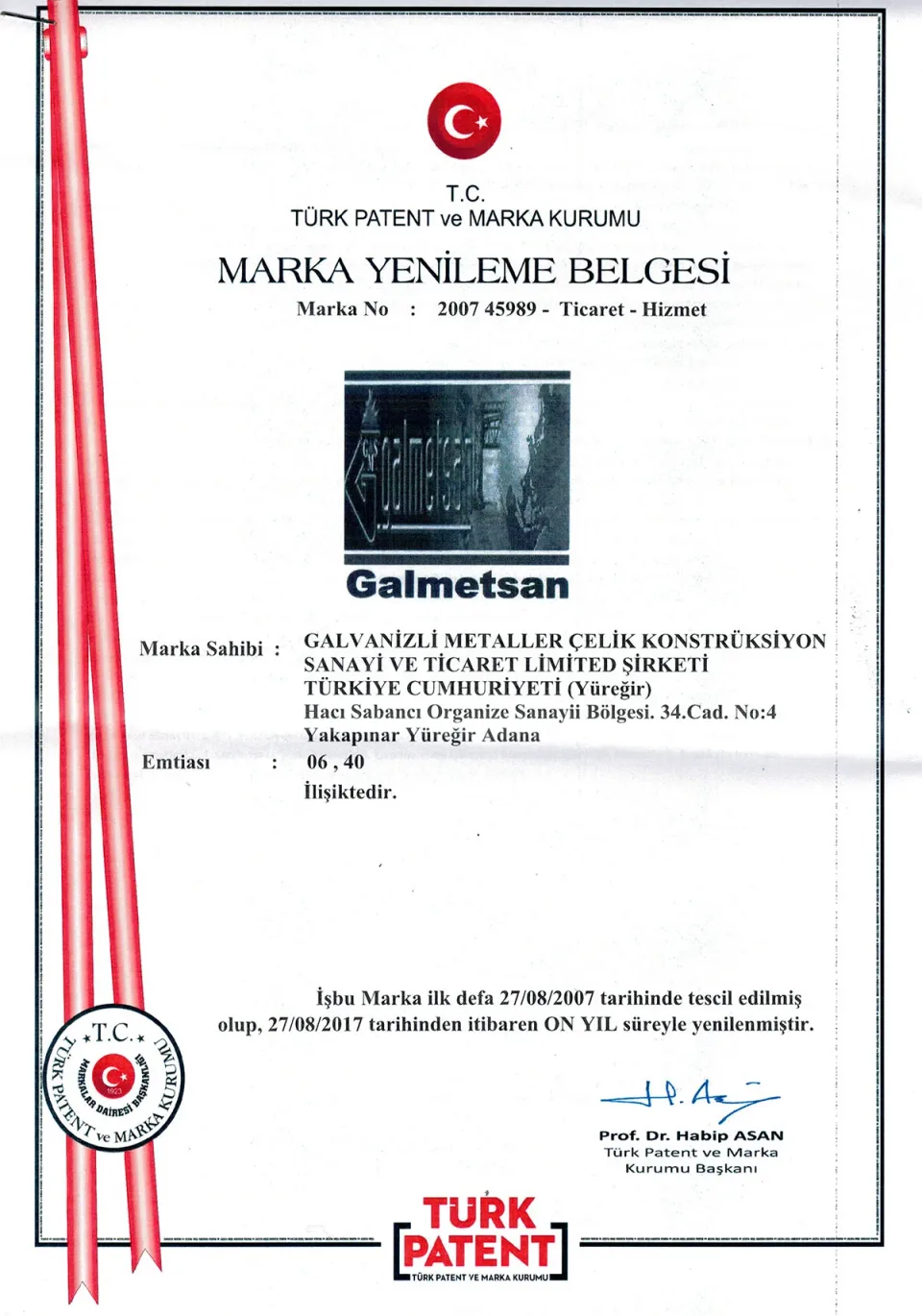 Marka yenileme belgesi