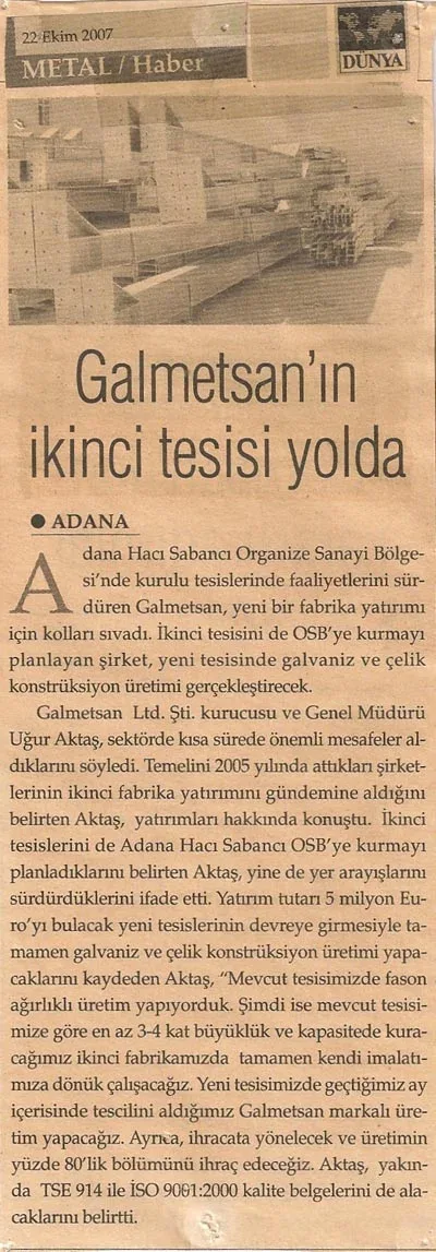 Dünya Gazetesi – 22 Ekim 2007