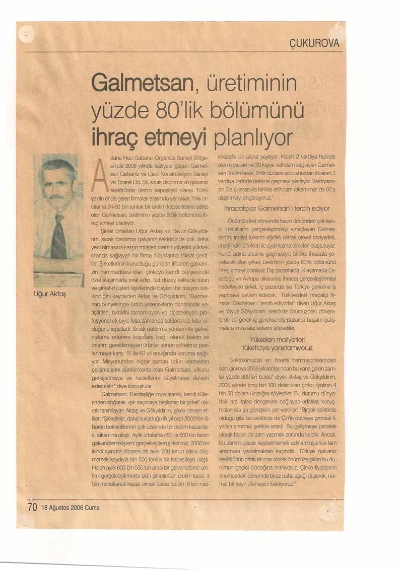 Hürriyet Çukurova – 18 Ağustos 2006